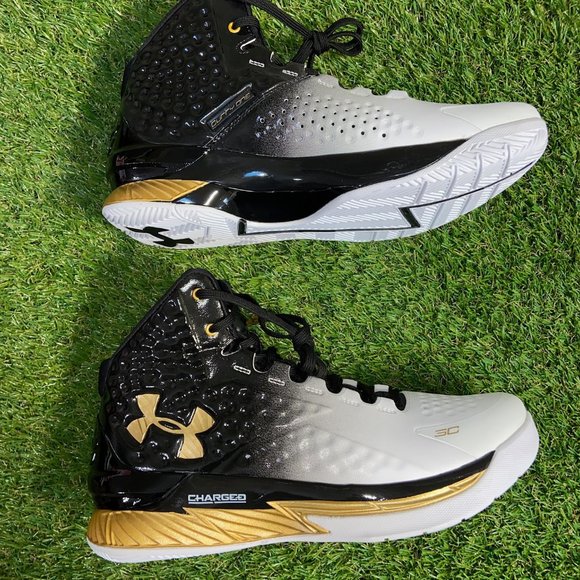 Mens Under Armour UA Curry 1 Retro MVP Black White Gold 3026051-001 Size NEW main image 10